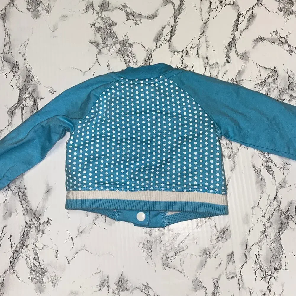 Nike Girls Blue Pink Polka Dot Snap Button Bomber Jacket Lightweight 6-9 Months